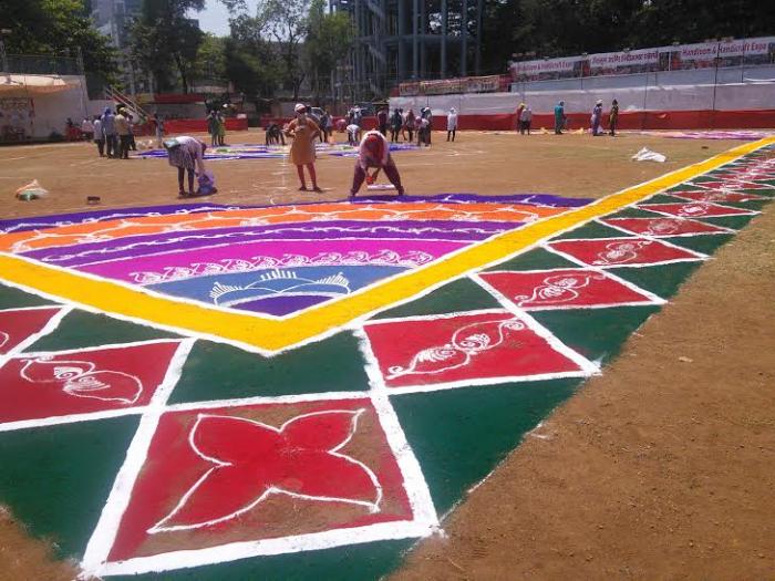 Dozens of artists toil to create rangoli spread over 16,000 sq ft in Thane